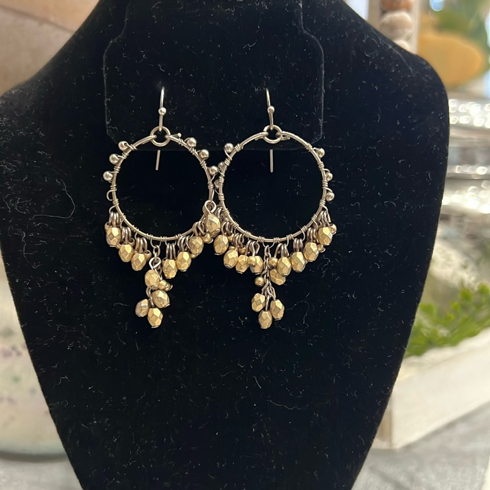Anthropologie Gold Beaded Earrings